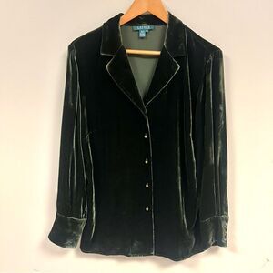 Ralph Lauren dark green velvet button down Sz 14W
